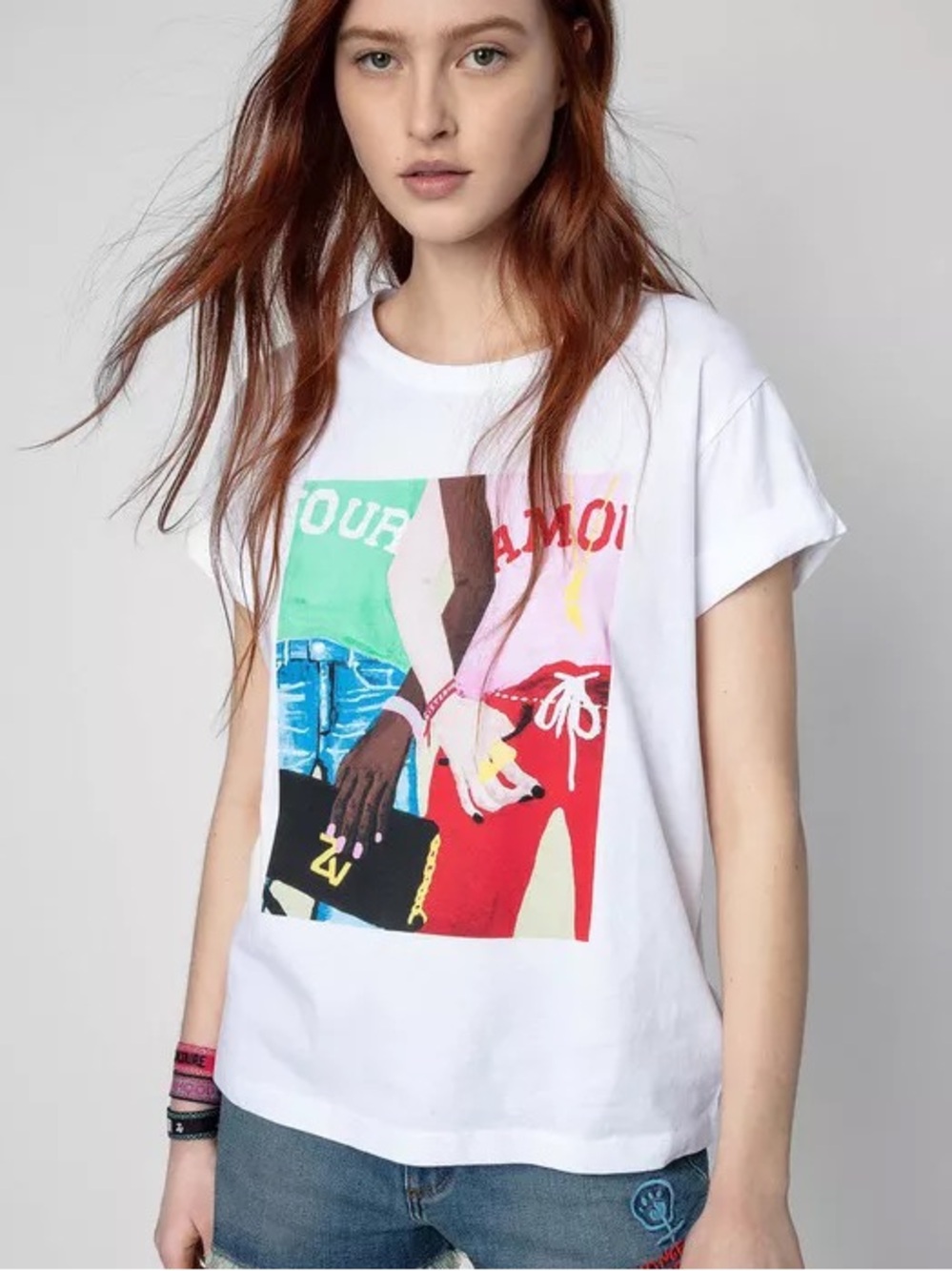 Zadig & Voltaire White Graphic Short Sleeve Tee with Multicolor Print